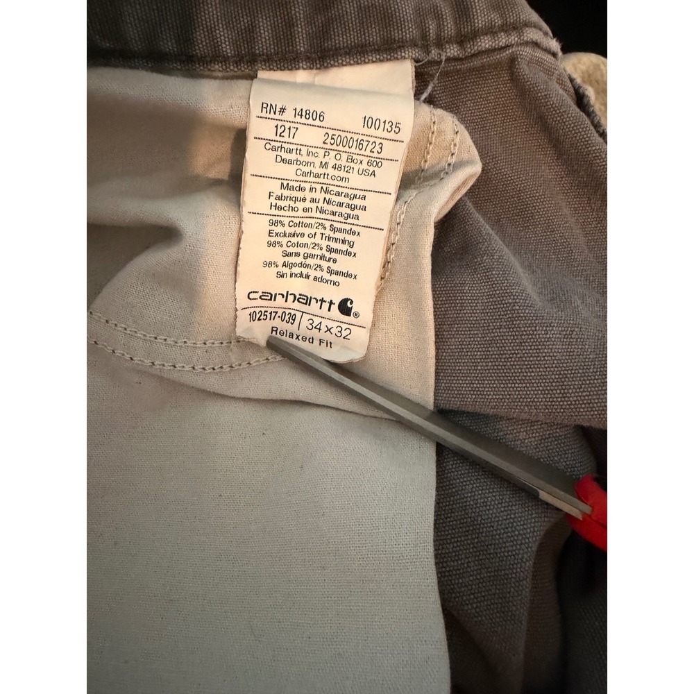 Carhartt Relaxed Fit Work Pants Gray Canvas Carpenter Trousers 34x32 Distressed - Picture 9 of 9